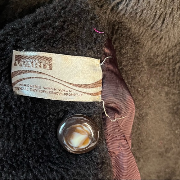 Vintage Faux Fur Montgomery Ward fuzzy lined button up coat black thick jacket - Picture 8 of 16